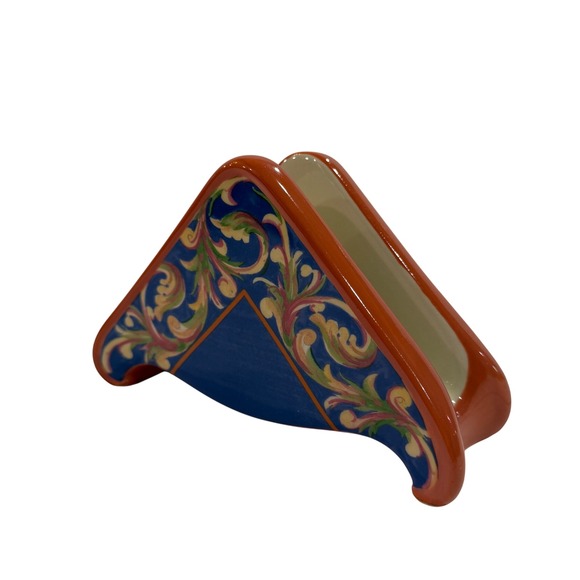 Pfaltzgraff Other - Pfaltzgraff Villa della Luna Ceramic Napkin Holder Orange Blue Whimsical 2004
